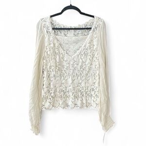 VTG Women Ivory Lace Long Sleeve Romantic Whimsical Peasant Cottage Fairy Top 16